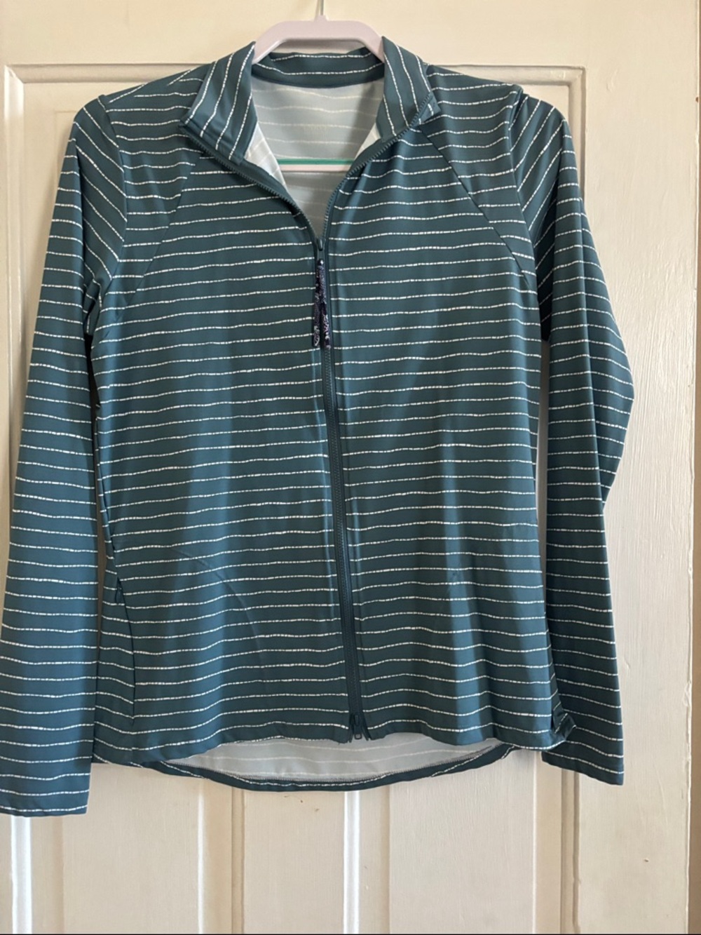 Carve Designs Teal Striped Zip Jacket